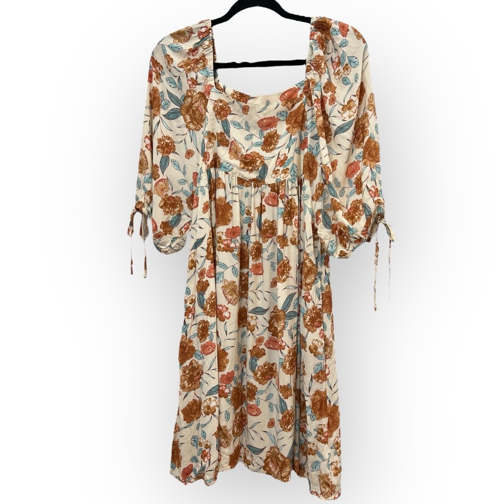 Hayden Floral Dress - Cream, Brown, Blue